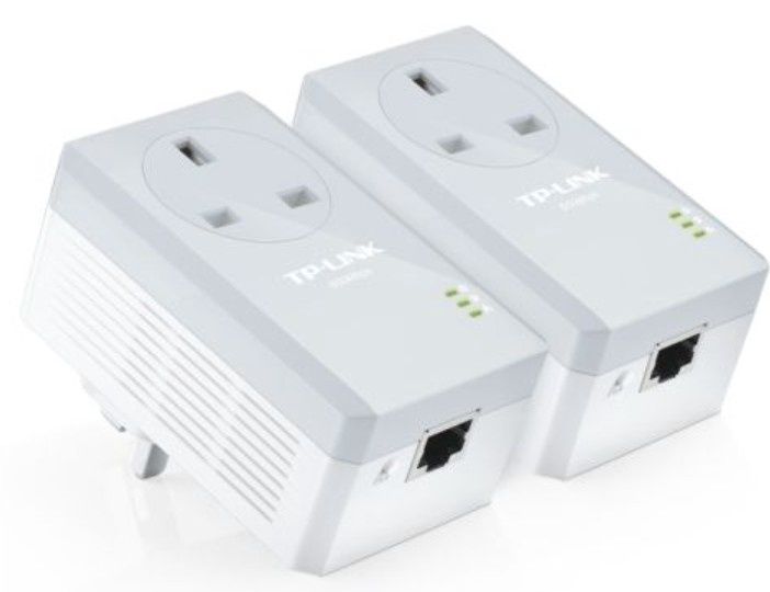 TP-LINK (TL-PA4010P KIT) AV600 10/100 Powerline Adapter Kit, 1-Port, AC Pass Through