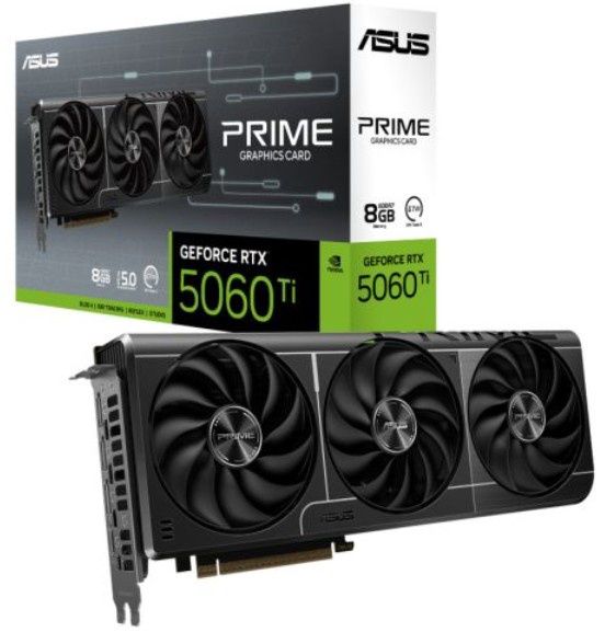 Asus PRIME RTX5060 Ti, PCIe5, 8GB DDR7, HDMI, 3 DP, 2602MHz Clock, Compact SFF-Ready