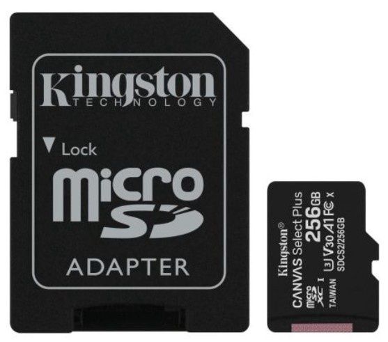 Kingston 256GB Canvas Select Plus Micro SDXC Card with SD Adapter, UHS-I Class 10, U3, A1 App Performance, 100MB/s
