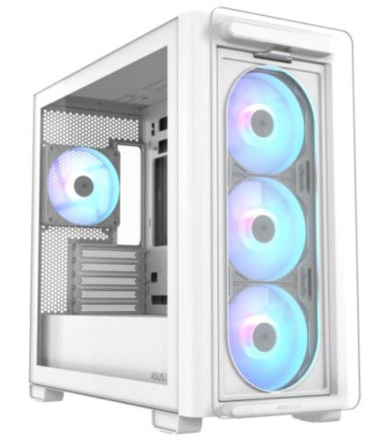 Asus A23 PLUS ARGB Gaming Case w/ Glass Side and Front, Micro ATX, 4x ARGB Fans, 380mm GPU &amp; 360mm Radiator Support, USB-C, Asus BTF Compatible, White
