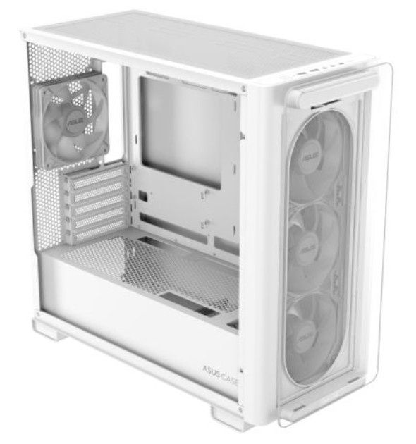 Asus A23 PLUS ARGB Gaming Case w/ Glass Side and Front, Micro ATX, 4x ARGB Fans, 380mm GPU & 360mm Radiator Support, USB-C, Asus BTF Compatible, White