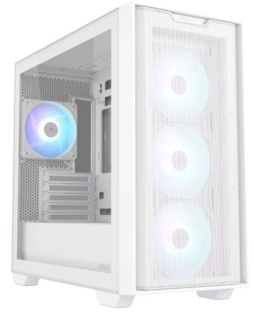 Asus A21 Plus ARGB Gaming Case w/ Glass Window, Micro ATX, 4x ARGB Fans, 380mm GPU &amp; 360mm Radiator Support, Asus BTF Compatible, White