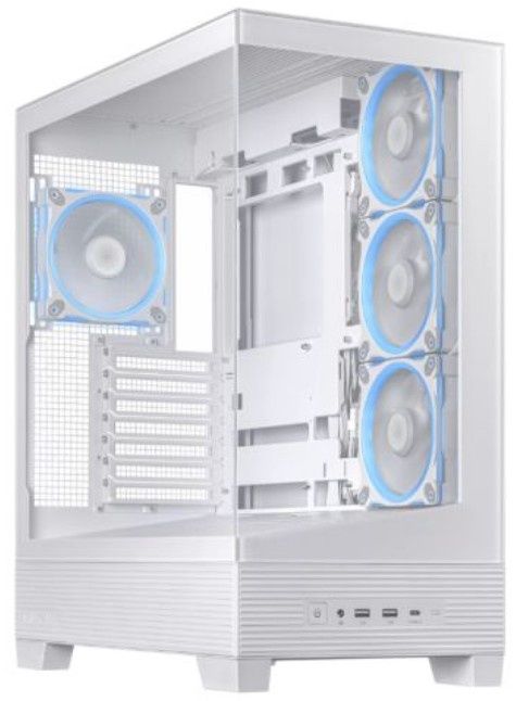 Asus A31 Plus ARGB Gaming Case w/ Front &amp; Side Glass Windows, ATX, 4x ARGB Fans, USB-C, Angled Base, Asus BTF Compatible, White