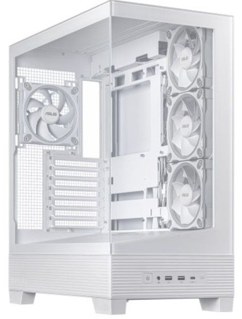 Asus A31 Plus ARGB Gaming Case w/ Front &amp; Side Glass Windows, ATX, 4x ARGB Fans, USB-C, Angled Base, Asus BTF Compatible, White
