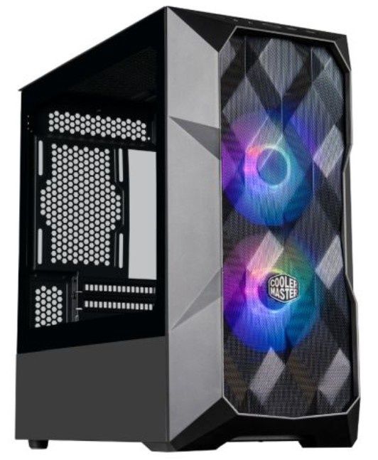 Cooler Master TD300 Mesh Gaming Case w/ Glass Side, Micro ATX, 2x ARGB Fans, ARGB/PWM Hub, 280mm Radiator Support, Black
