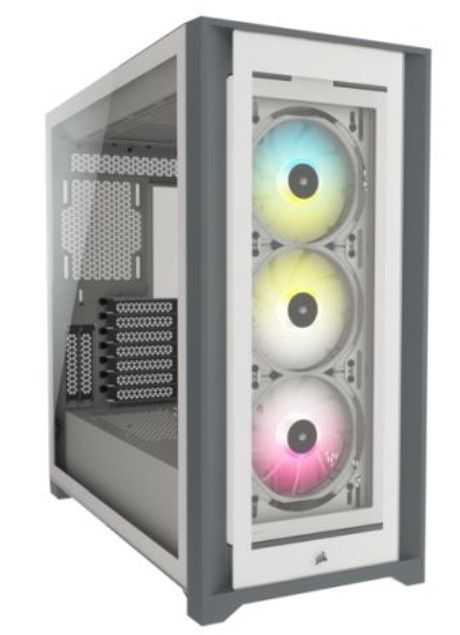 Corsair iCUE 5000X RGB Gaming Case w/ 4x Tempered Glass Panels, E-ATX, 3 x AirGuide RGB Fans, Lighting Node CORE included, USB-C, White