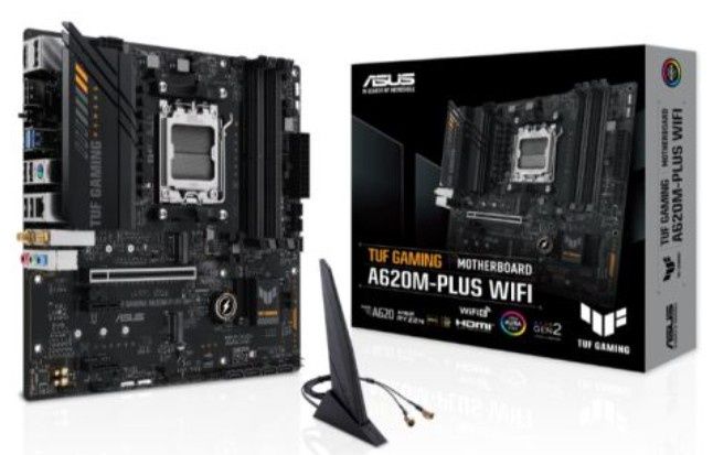Asus TUF GAMING A620M-PLUS WIFI, AMD A620, AM5, Micro ATX, 4 DDR5, HDMI, 2 DP, Wi-Fi 6, 2.5G LAN, PCIe4, 2x M.2