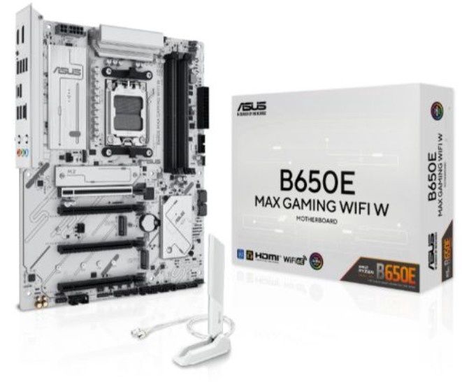 Asus B650E MAX GAMING WIFI W, AMD B650, AM5, ATX, 4 DDR5, HDMI, DP, Wi-Fi 6E, 2.5G LAN, PCIe5, 3x M.2, White