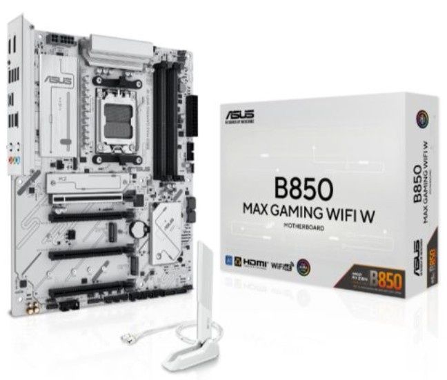 Asus B850 MAX GAMING WIFI W, AMD B850, AM5, ATX, 4 DDR5, HDMI, DP, Wi-Fi 6E, 2.5G LAN, 3x M.2, White