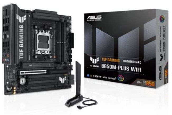 Asus TUF GAMING B850M-PLUS WIFI, AMD B850, AM5, Micro ATX, 4 DDR5, HDMI, DP, Wi-Fi 6E, 2.5G LAN, 3x M.2