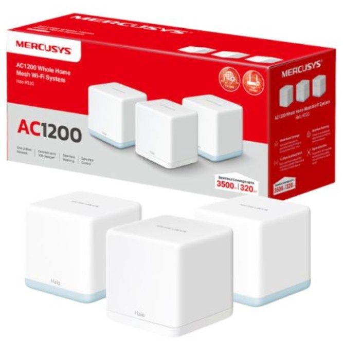 Mercusys (HALO H1200G 3-Pack) AC1200 Whole-Home Mesh Wi-Fi System, Dual Band, AP Mode