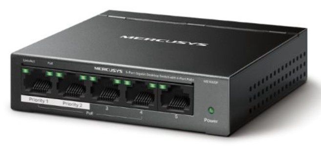 Mercusys (MS105GP) 5-Port Gigabit Desktop Switch with 4-Port PoE+, Steel Case