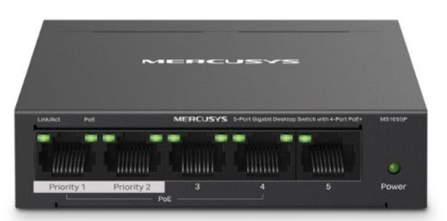 Mercusys (MS105GP) 5-Port Gigabit Desktop Switch with 4-Port PoE+, Steel Case