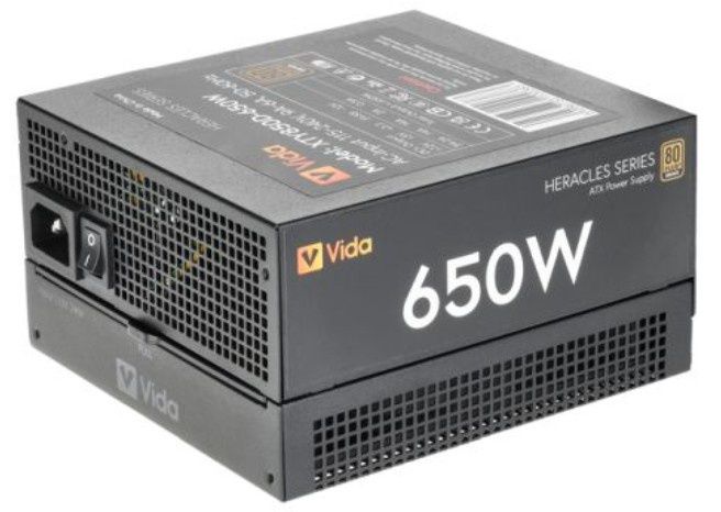 Vida 650W Heracles Black ATX Gaming PSU, 80+ Bronze, 14cm Ultra-Quiet FDM Fan, Flat Black Cables, Power Lead Not Included