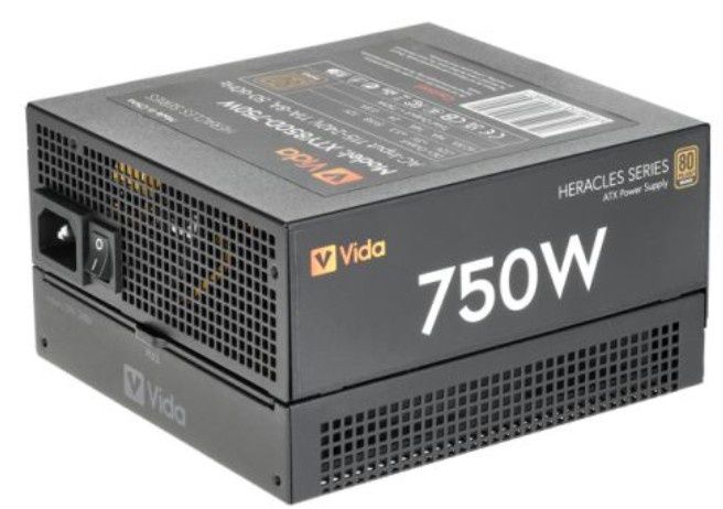 Vida 750W Heracles Black ATX Gaming PSU, 80+ Bronze, 14cm Ultra-Quiet FDM Fan, Flat Black Cables, Power Lead Not Included
