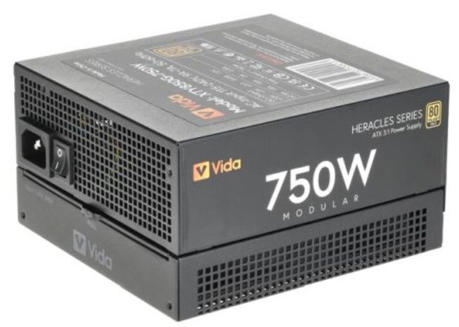 Vida 750W Heracles Black ATX 3.1 Gaming PSU, 80+ Gold, Fully Modular, 14cm Ultra-Quiet Semi-Fanless FDM Fan, Flat Black Cables, PCIe 5.1, Power Lead Not Included