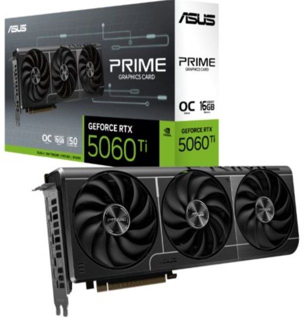 Asus PRIME RTX5060 Ti OC, PCIe5, 16GB DDR7, HDMI, 3 DP, 2647MHz Clock, Overclocked, Compact SFF-Ready