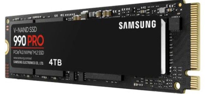Samsung 4TB 990 PRO M.2 NVMe SSD, M.2 2280, PCIe 4.0, V-NAND, R/W 7450/6900 MB/s, 1600K/1550K IOPS