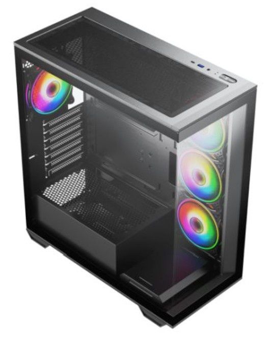 Vida Solus Black ARGB Gaming Case w/ Glass Side &amp; Front, ATX, 4x ARGB PWM Fans, 6-Port ARGB Hub, USB-C