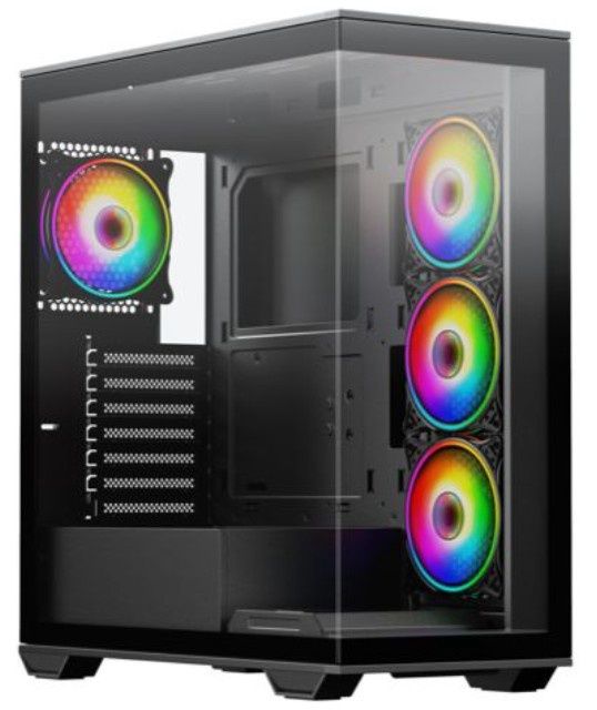 Vida Solus Black ARGB Gaming Case w/ Glass Side &amp; Front, ATX, 4x ARGB PWM Fans, 6-Port ARGB Hub, USB-C