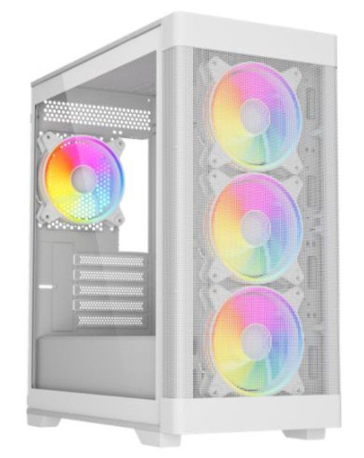 Vida Zephyr V2 White ARGB Gaming Case w/ Glass Window, Micro ATX, 4x ARGB PWM Fans, 6-Port ARGB Fan Hub &amp; Remote Control, Mesh Front