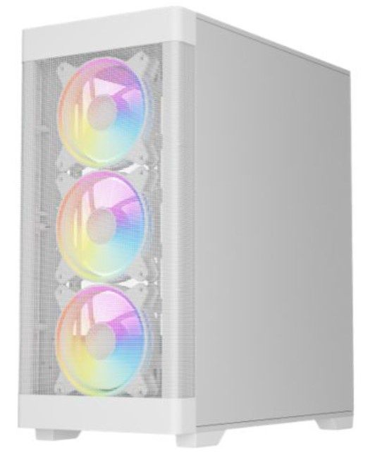 Vida Zephyr V2 White ARGB Gaming Case w/ Glass Window, Micro ATX, 4x ARGB PWM Fans, 6-Port ARGB Fan Hub &amp; Remote Control, Mesh Front