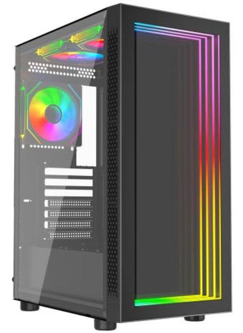 Vida Apeiron Black ARGB Gaming Case w/ Glass Side &amp; Infinity Effect Front, ATX, 3x ARGB PWM Fans, 6-Port Fan Hub &amp; Remote Control