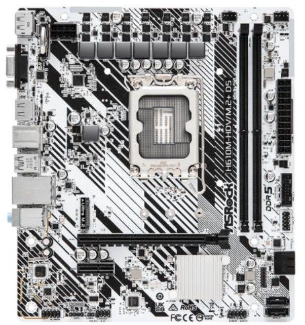 Asrock H610M-HDV/M.2+ D5, Intel H610, 1700, Micro ATX, 2 DDR5, VGA, HDMI, DP, PCIe4, 1x M.2