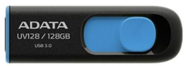 ADATA 128GB UV128 USB 3.0 Memory Pen, Retractable, Capless, Black &amp; Blue