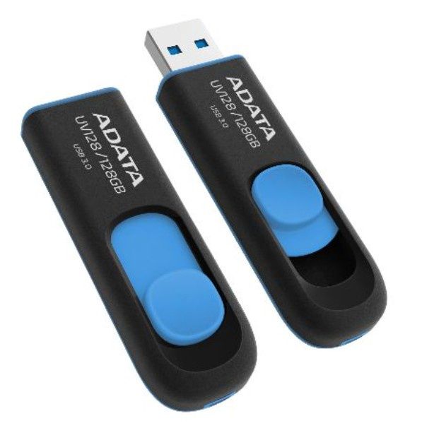 ADATA 128GB UV128 USB 3.0 Memory Pen, Retractable, Capless, Black &amp; Blue