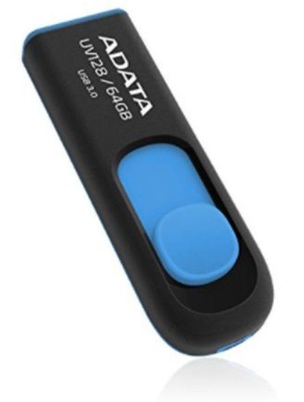 ADATA 64GB UV128 USB 3.0 Memory Pen, Retractable, Capless, Black &amp; Blue