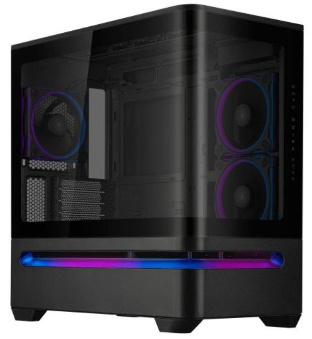 Asus Prime AP202 ARGB Gaming Case w/ Curved Glass Panel, Micro ATX, 3x ARGB Fans, ARGB Light Band, 420mm GPU Support, USB-C 20Gbps, Black