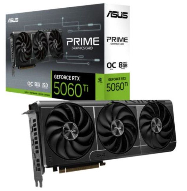 Asus PRIME RTX5060 Ti OC, PCIe5, 8GB DDR7, HDMI, 3 DP, 2647MHz Clock, Overclocked, Compact SFF-Ready