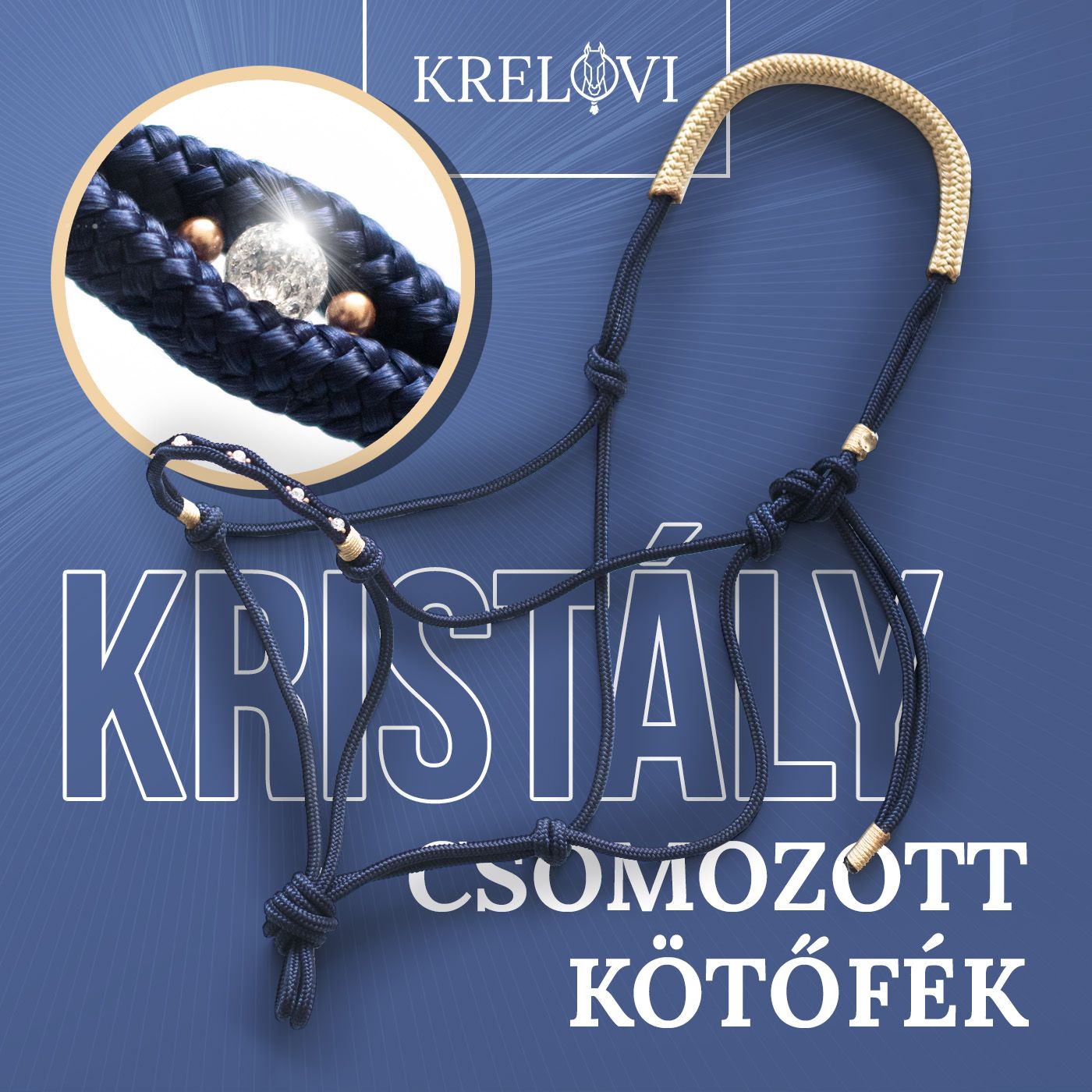 Kristály csomózott kötőfék (egyedi)