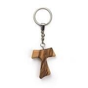 Olive Wood Tau Cross Keychain