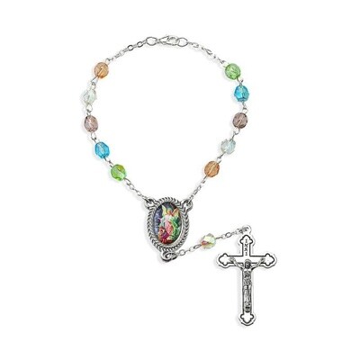 6mm Guardian Angel Multicolored Crystal Bead Auto Rosary