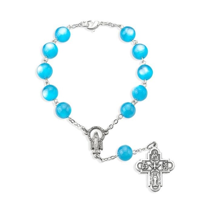 Round Sapphire Glass Bead Auto Rosary