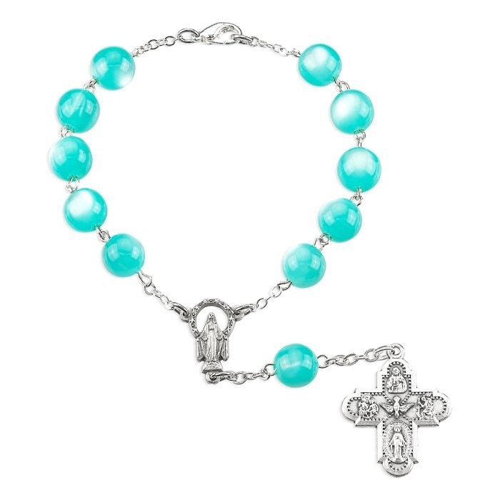 Round Aqua Glass Bead Auto Rosary