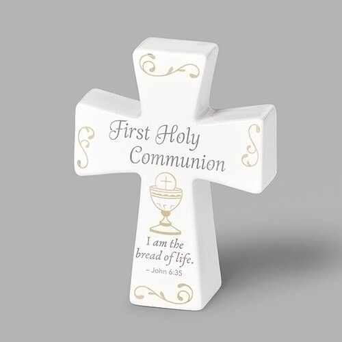 4.5&quot;H 1ST COMMUNION CROSS CERAMIC