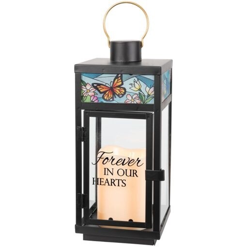 &quot;Forever In Our Hearts&quot; Stained Glass Top Lantern