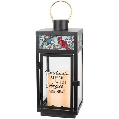 "Cardinals Appear" Stained Glass Top Lantern