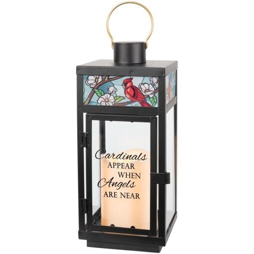 &quot;Cardinals Appear&quot; Stained Glass Top Lantern