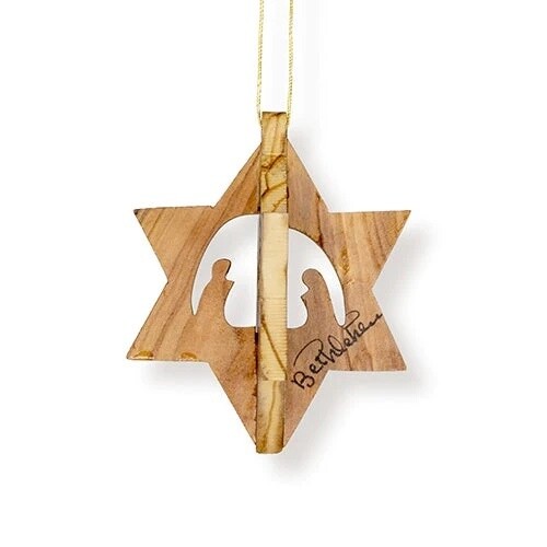 STAR OF DAVID NATIVITY, 3D OLIVE WOOD CHRISTMAS ORNAMENT