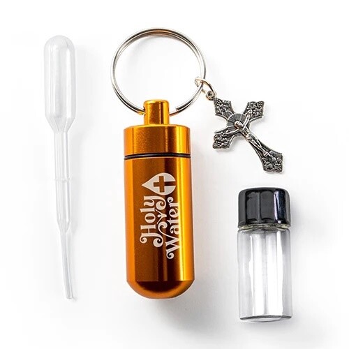 CATHOLIC HOLY WATER BOTTLE KEYCHAIN KIT - GOLD