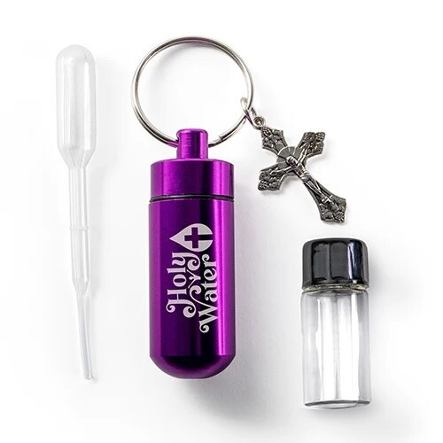 CATHOLIC HOLY WATER BOTTLE KEYCHAIN KIT - PURPLE