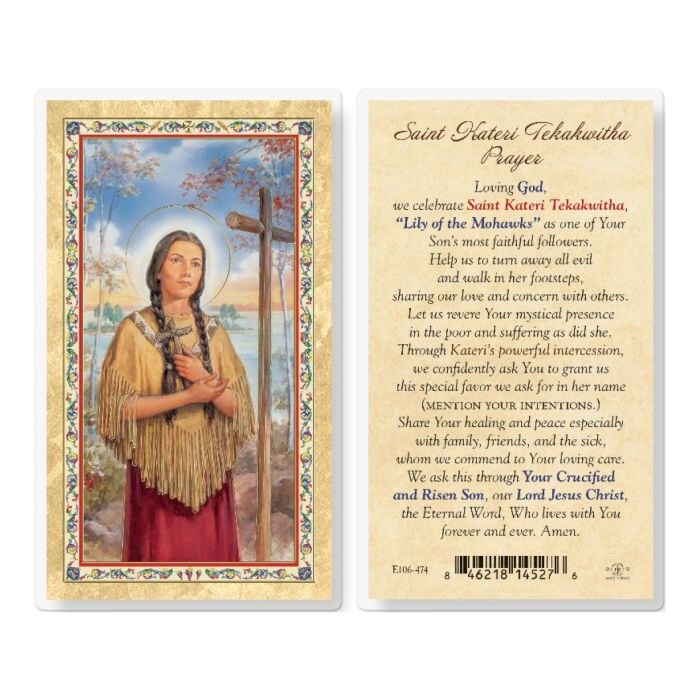 Saint Kateri Tekakwitha Prayer Laminated Holy Card. Inc. of 25