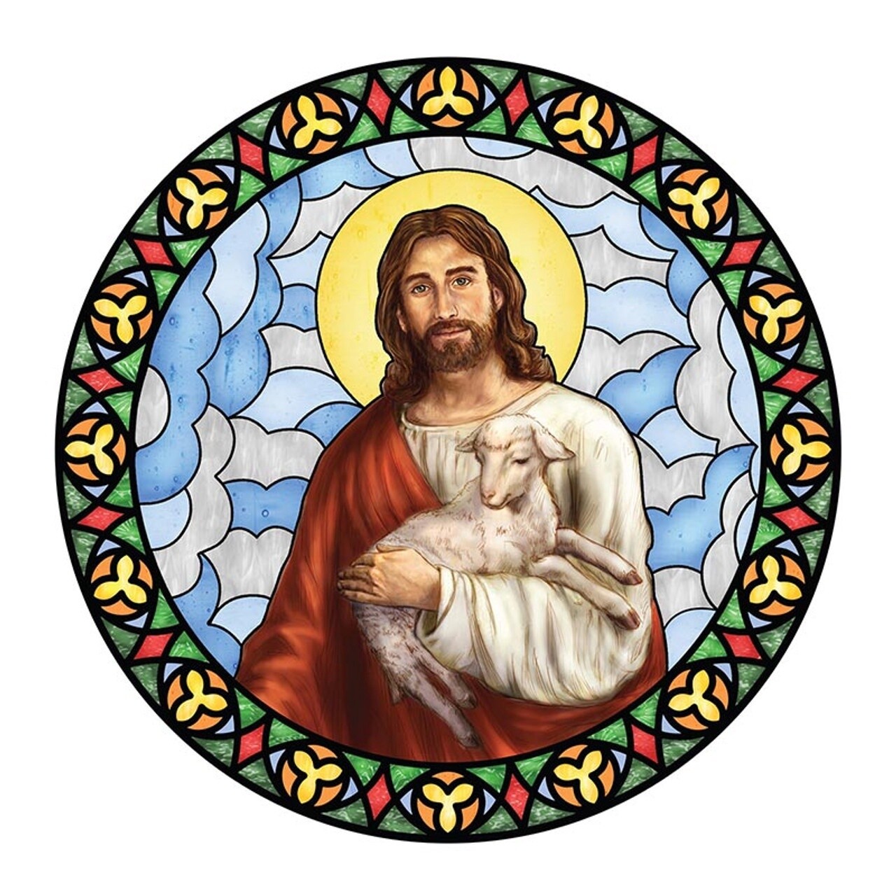 Jesus the Good Shepherd Stained Glass Static Decal
