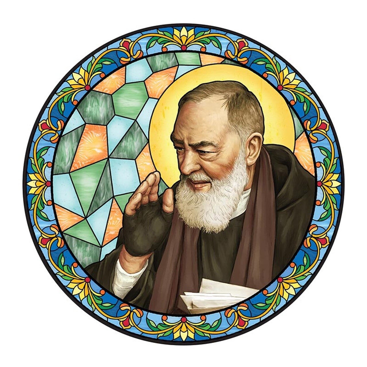 St. Pio Stained Glass Static Decal