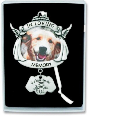 Dog Memorial Photo Ornament w/ribbon Gift Boxed