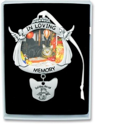 CAT MEMORIAL PHOTO ORNAMENT W/RIBBON GIFT BOXED